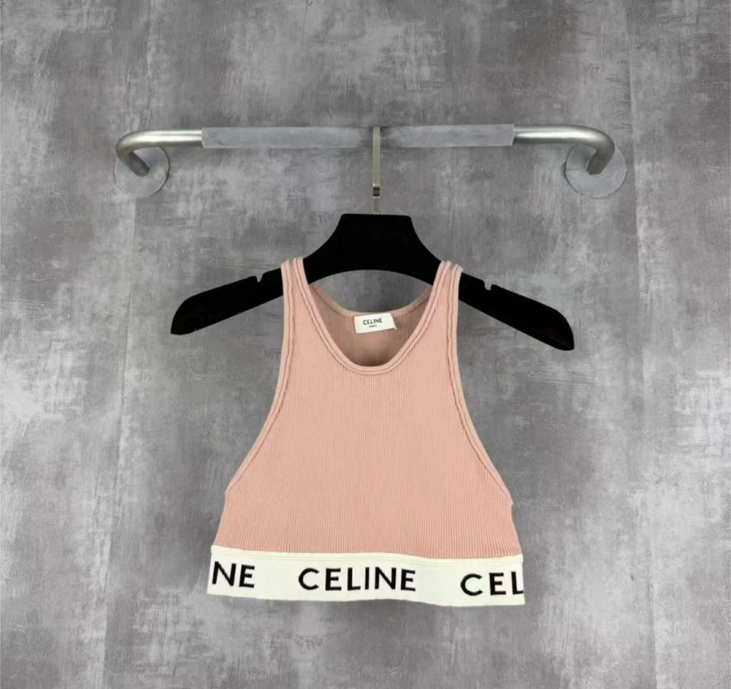 Authentic Celine Pink Ribbed Tank Top Size S