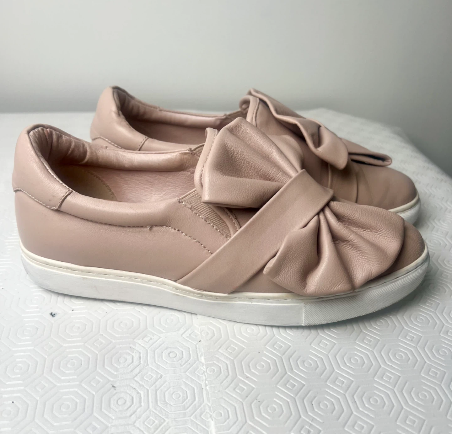 Halogen Pink Leather Slip-On Sneakers with Bow Detail