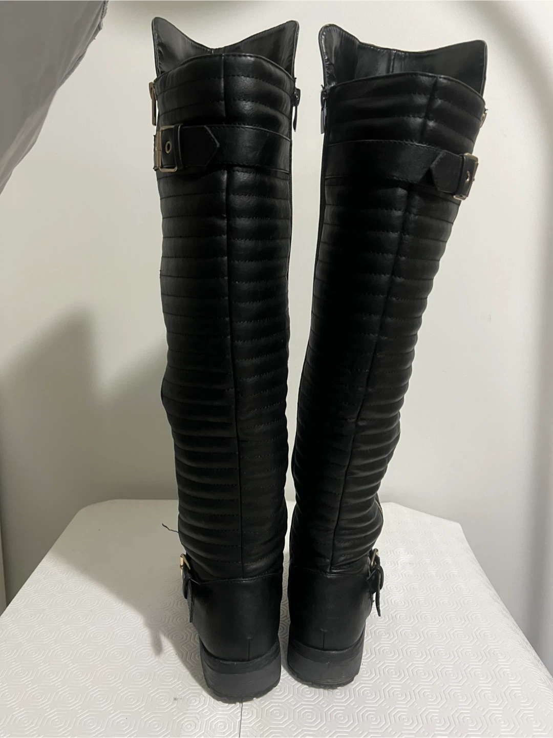 Black Faux Leather Knee-High Boots - photo 3