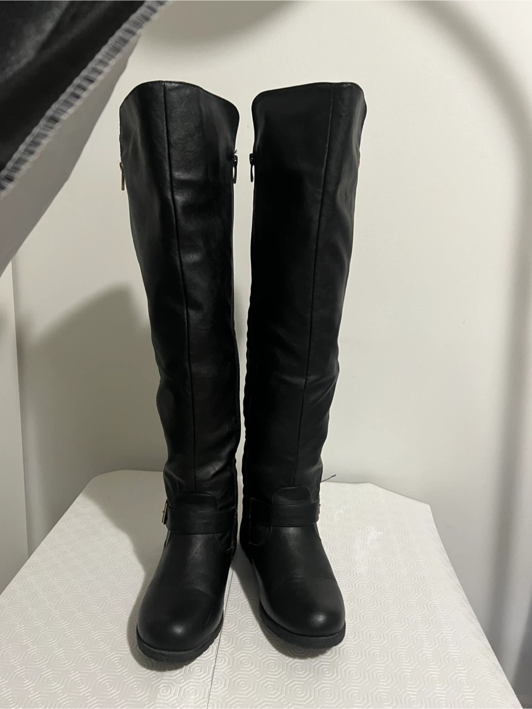 Black Faux Leather Knee-High Boots