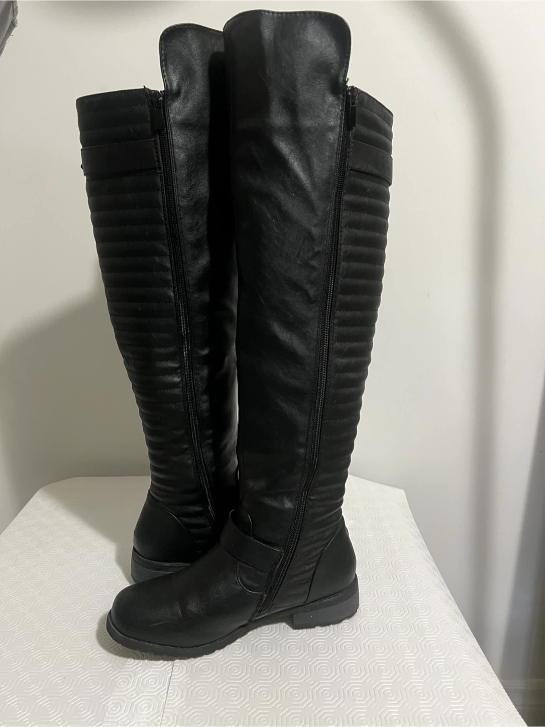 Black Faux Leather Knee-High Boots - photo 5