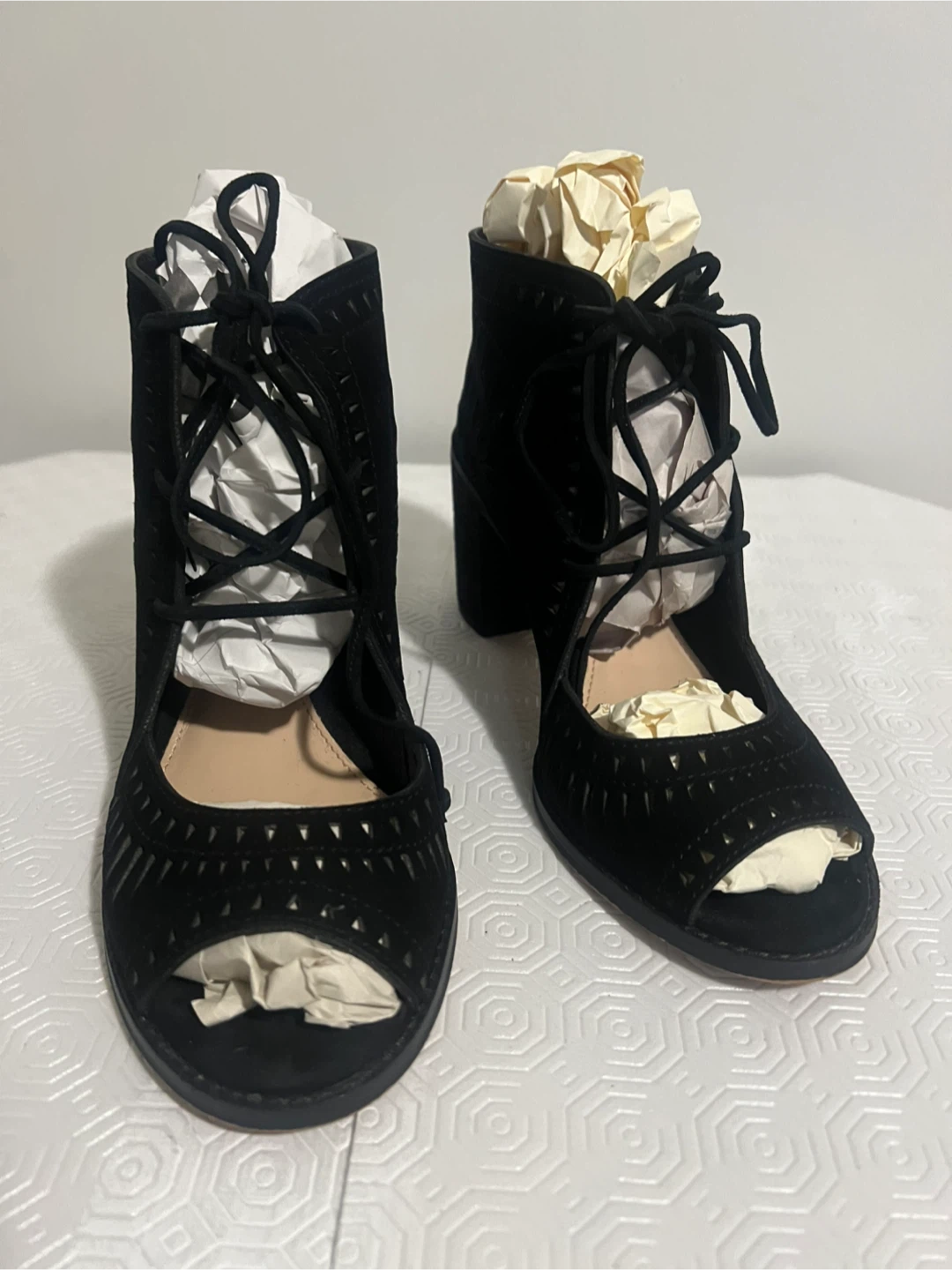 Vince Camuto Black Suede Lace-Up Cutout Booties - photo 3