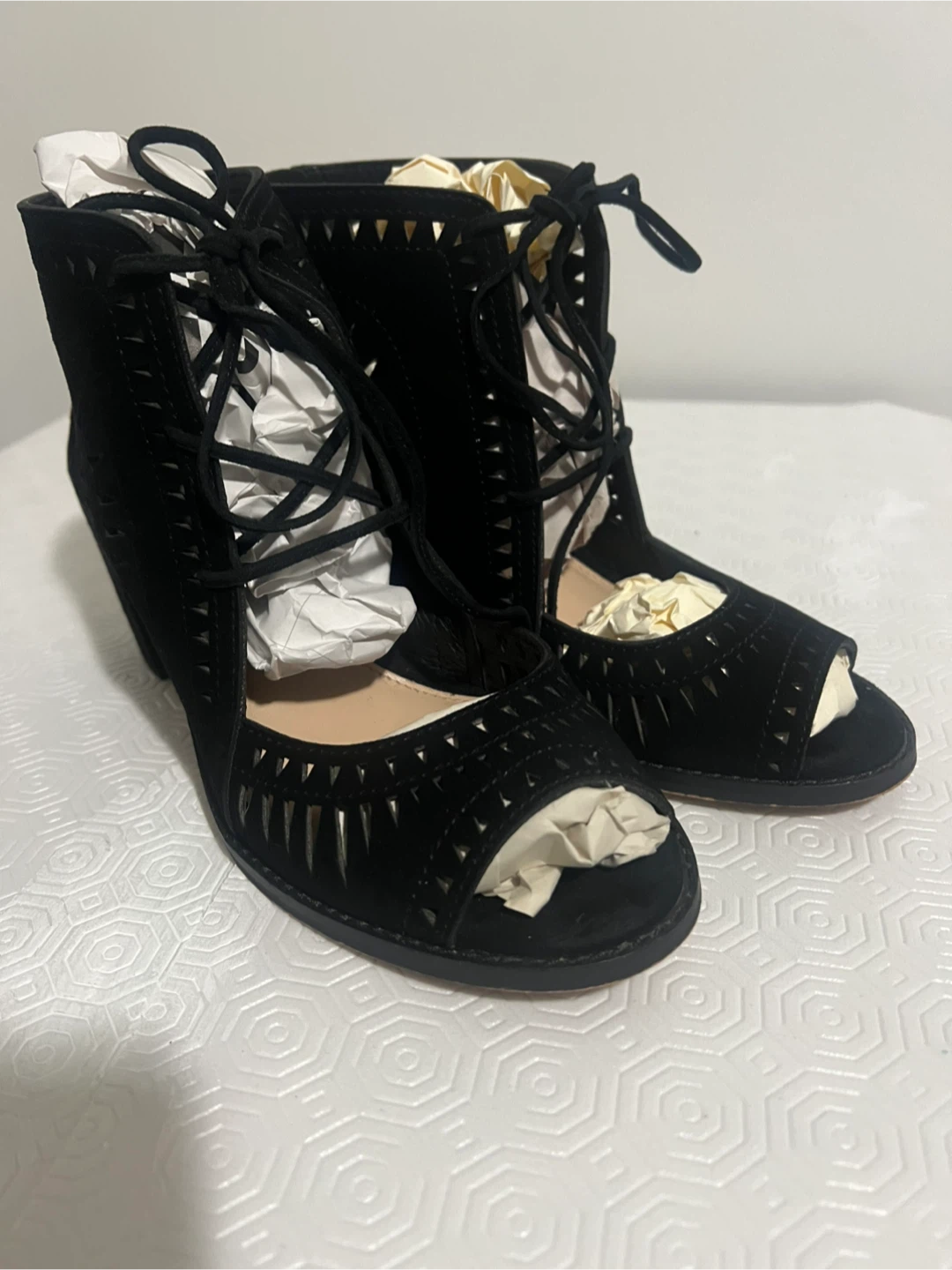 Vince Camuto Black Suede Lace-Up Cutout Booties - photo 2