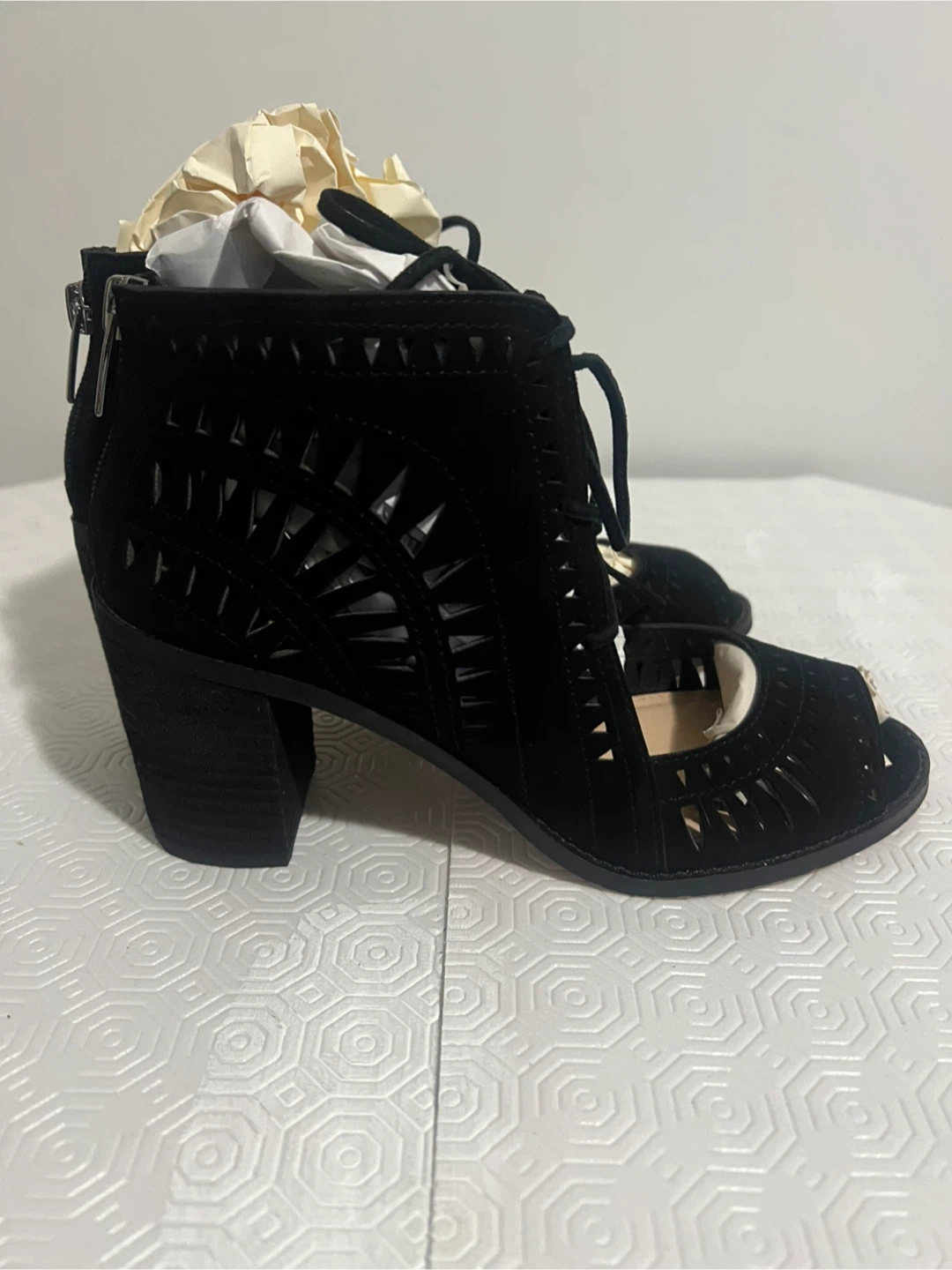 Vince Camuto Black Suede Lace-Up Cutout Booties - photo 4
