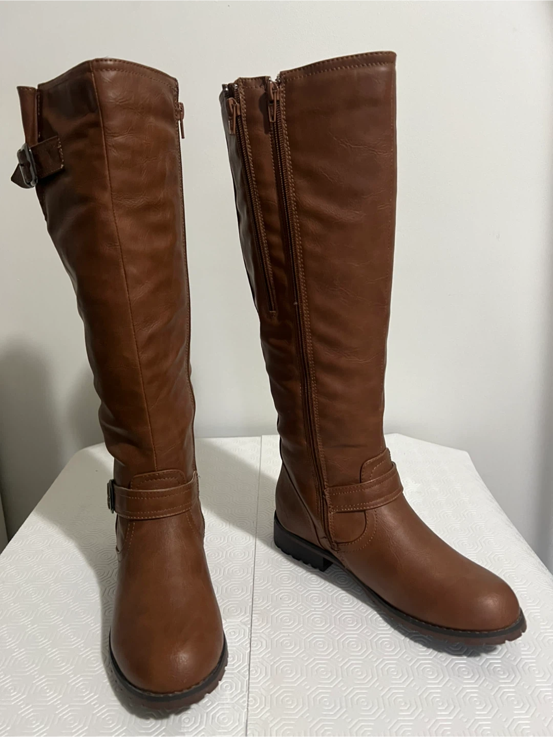 Brown Faux Leather Knee-High Boots - Size 38