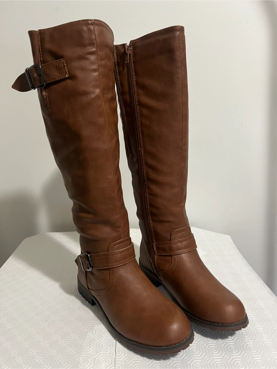 Brown Faux Leather Knee-High Boots - Size 38 - photo 3