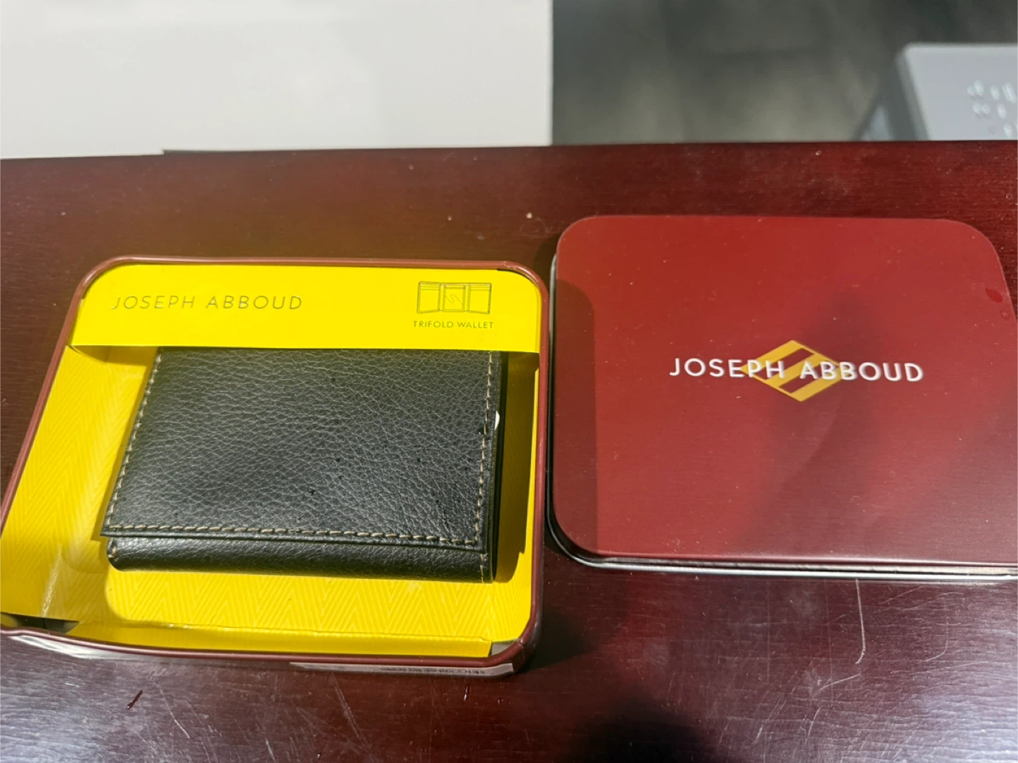 Joseph Abboud Black Trifold Wallet in Tin
