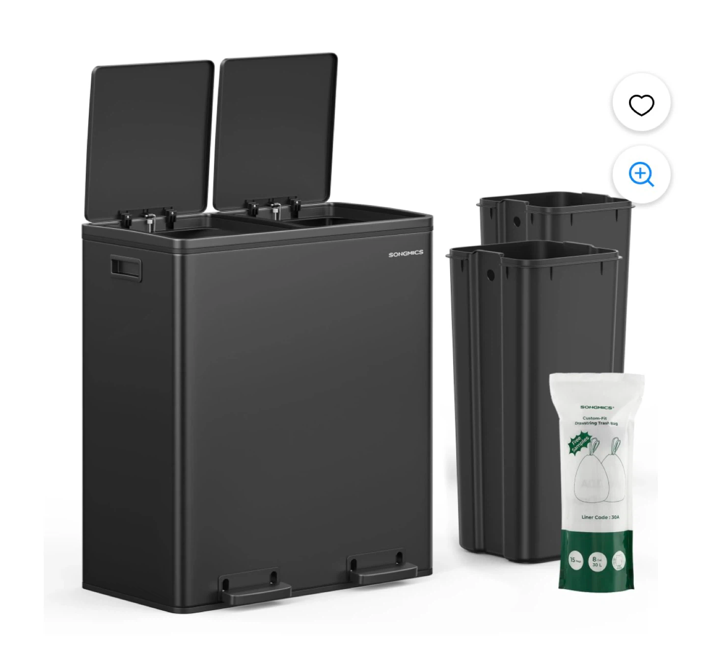 SONGMICS HOME 2 x 8-Gallon Garbage Cans for Kitchen