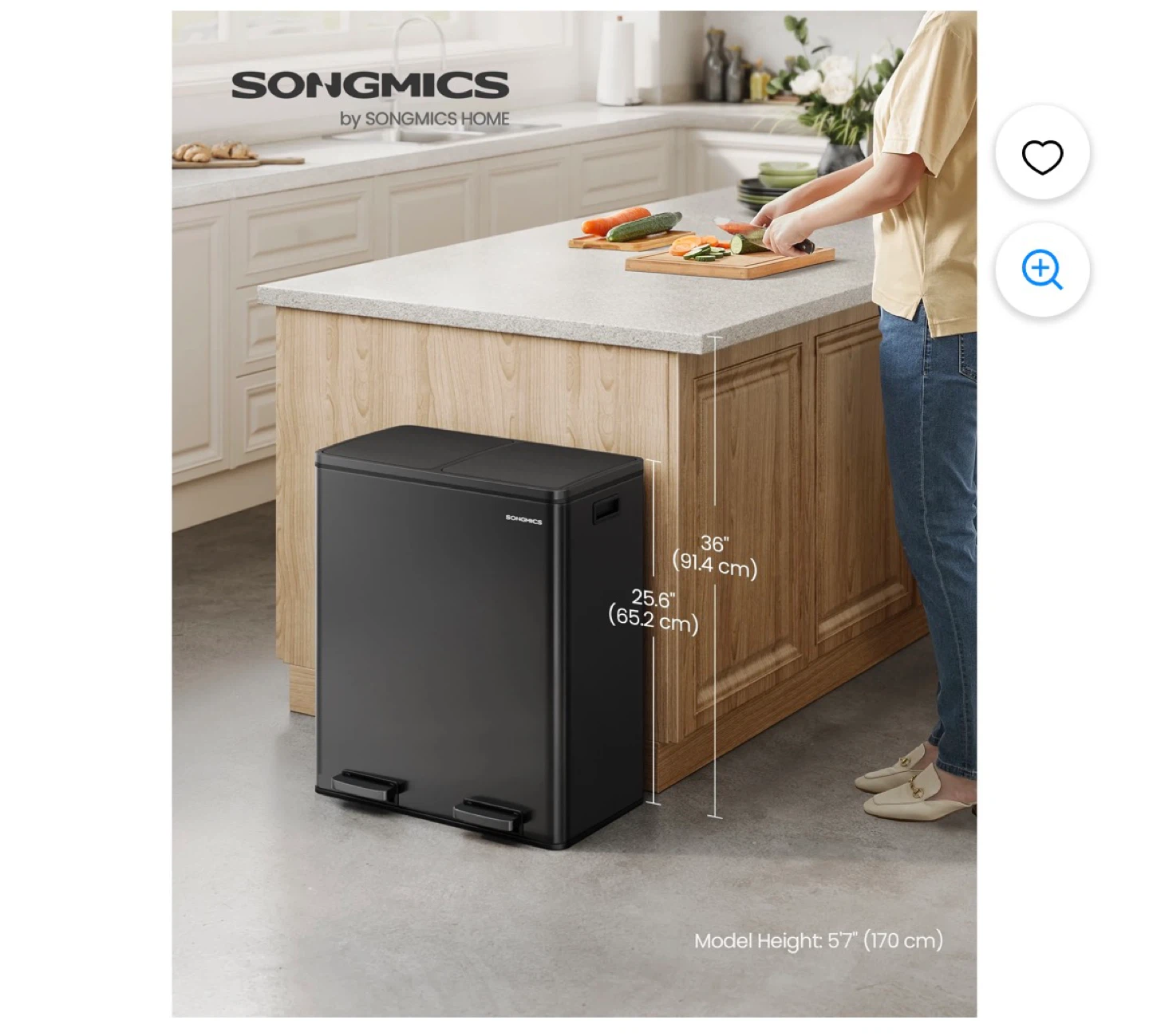 SONGMICS HOME 2 x 8-Gallon Garbage Cans for Kitchen - photo 2