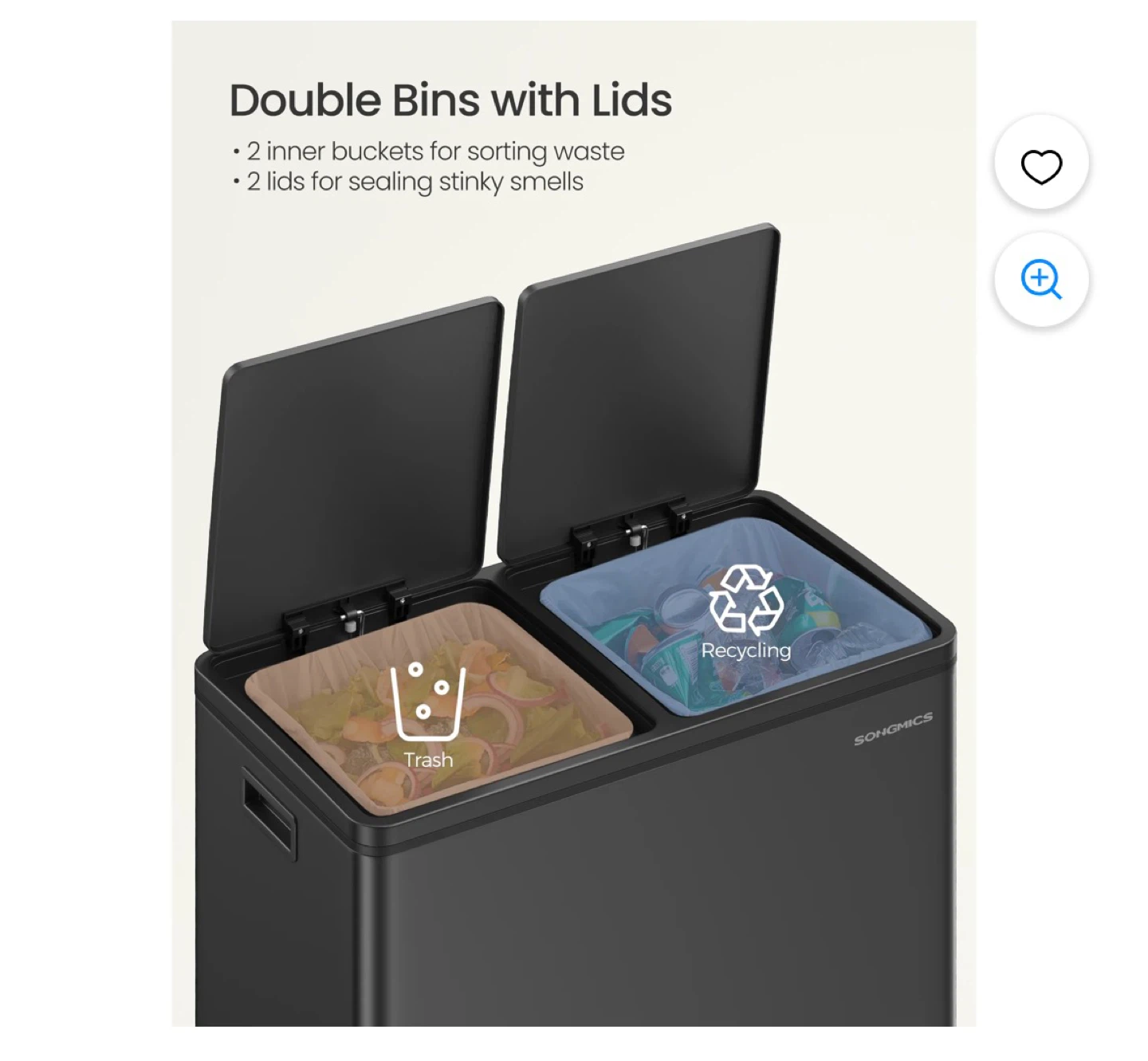 SONGMICS HOME 2 x 8-Gallon Garbage Cans for Kitchen - photo 4