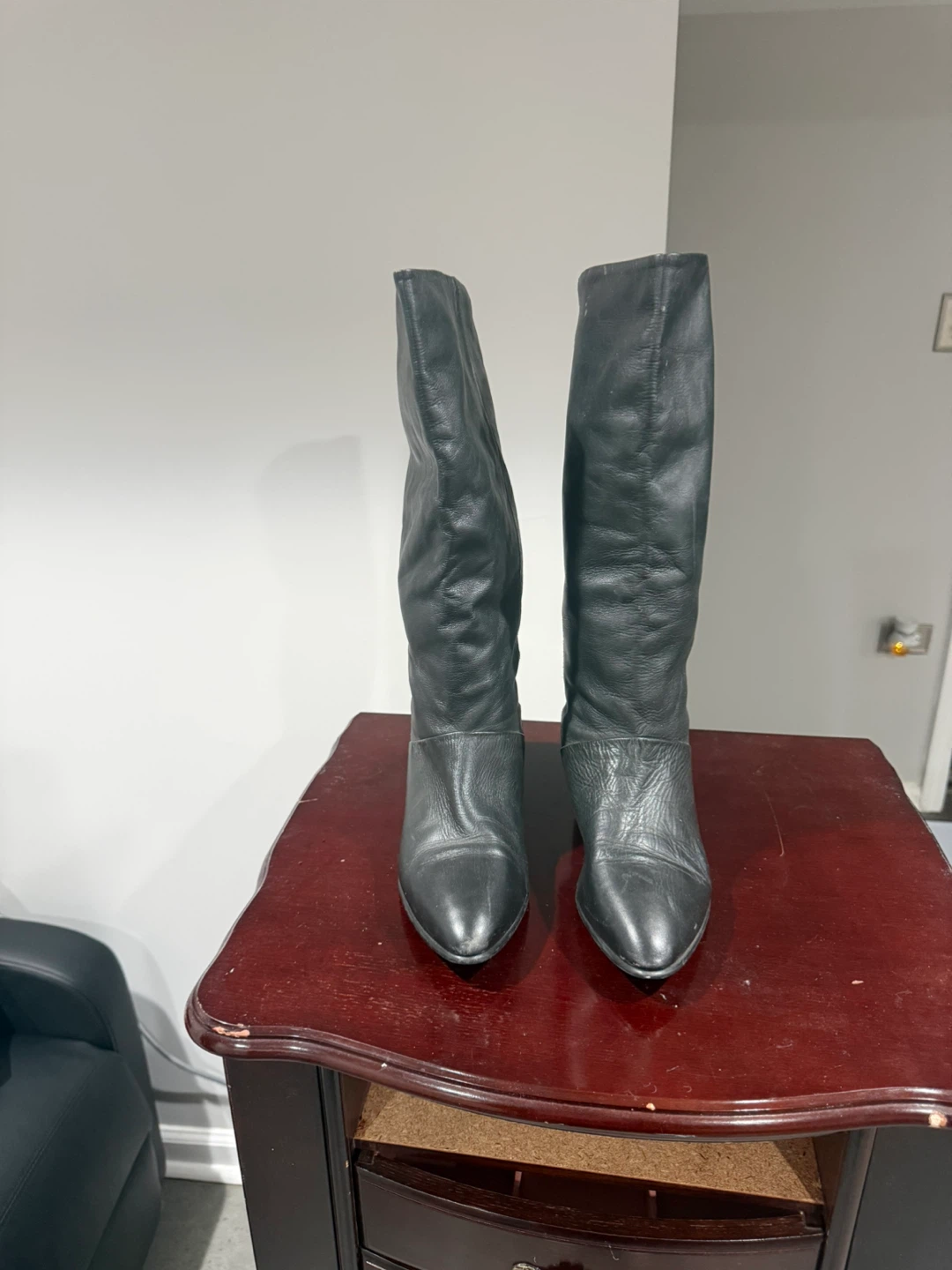 Black Leather Knee-High Boots