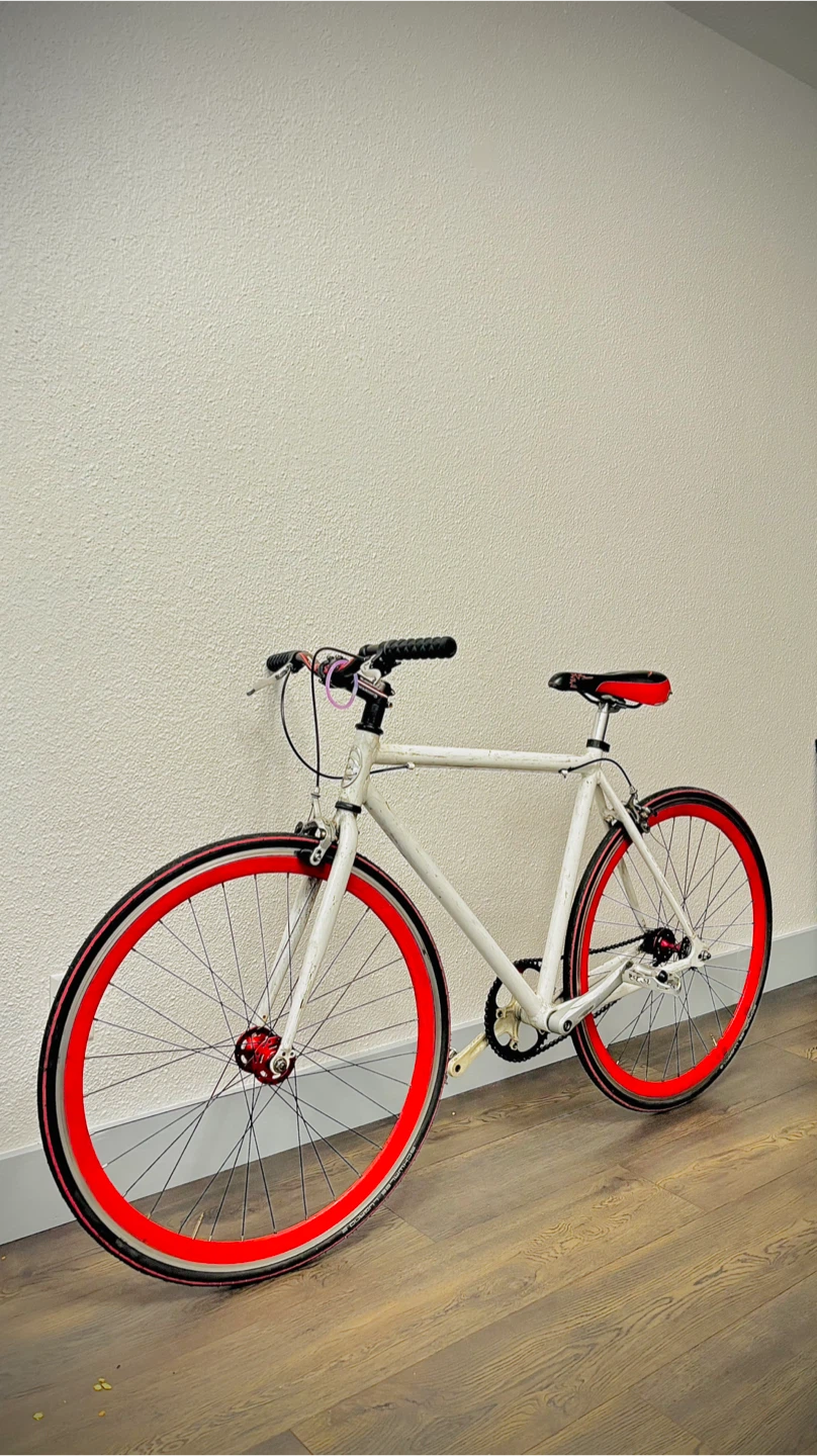 White Fixie Bike with Red Rims - photo 3
