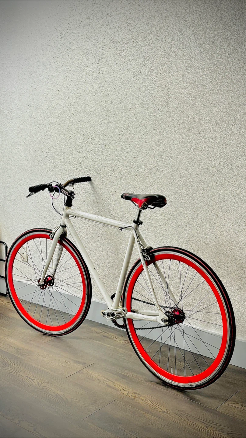 White Fixie Bike with Red Rims - photo 2