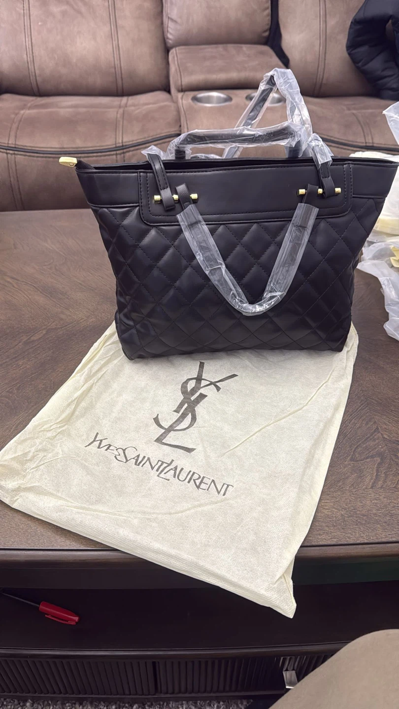 Yves Saint Laurent Black Quilted Tote Bag with Pouch
