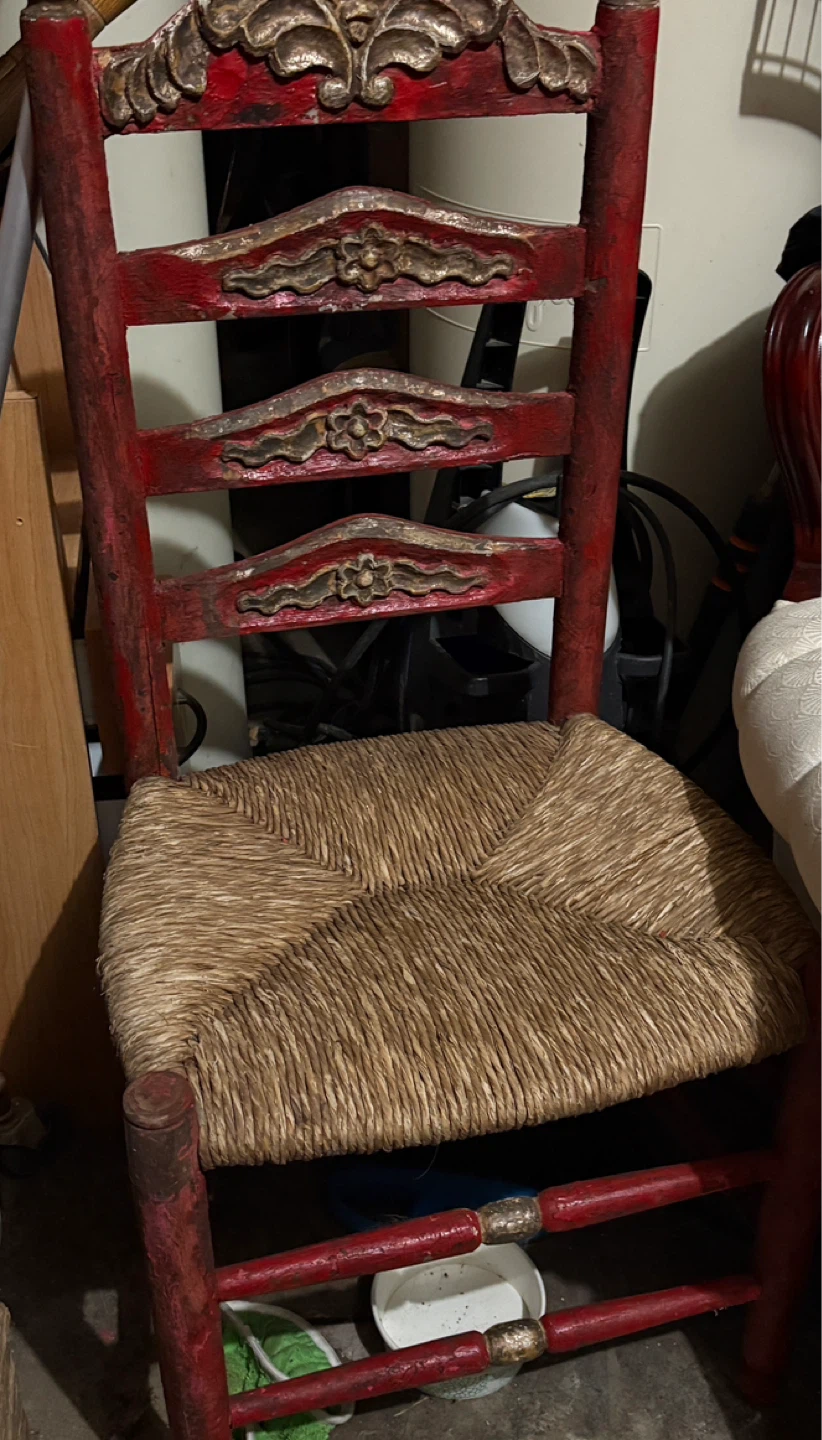 Red Accent Chair with Woven Seat