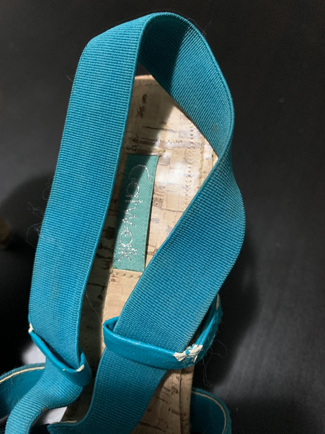 Blue Elastic Strappy Cork Wedge Sandals - photo 2