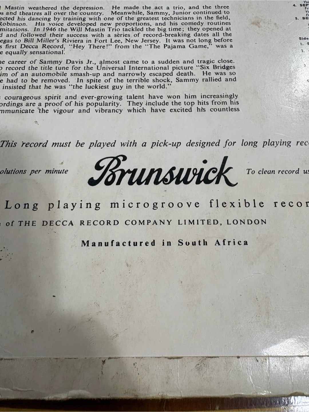 Brunswick Starring Sammy Davis Jr. Vinyl Record LAT 8024 - photo 4