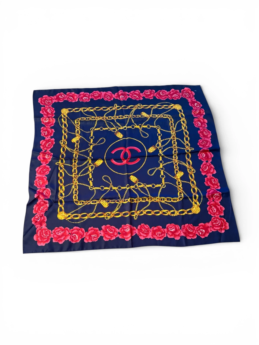 CHANEL Silk Scarf Blue Chain & Roses - photo 2