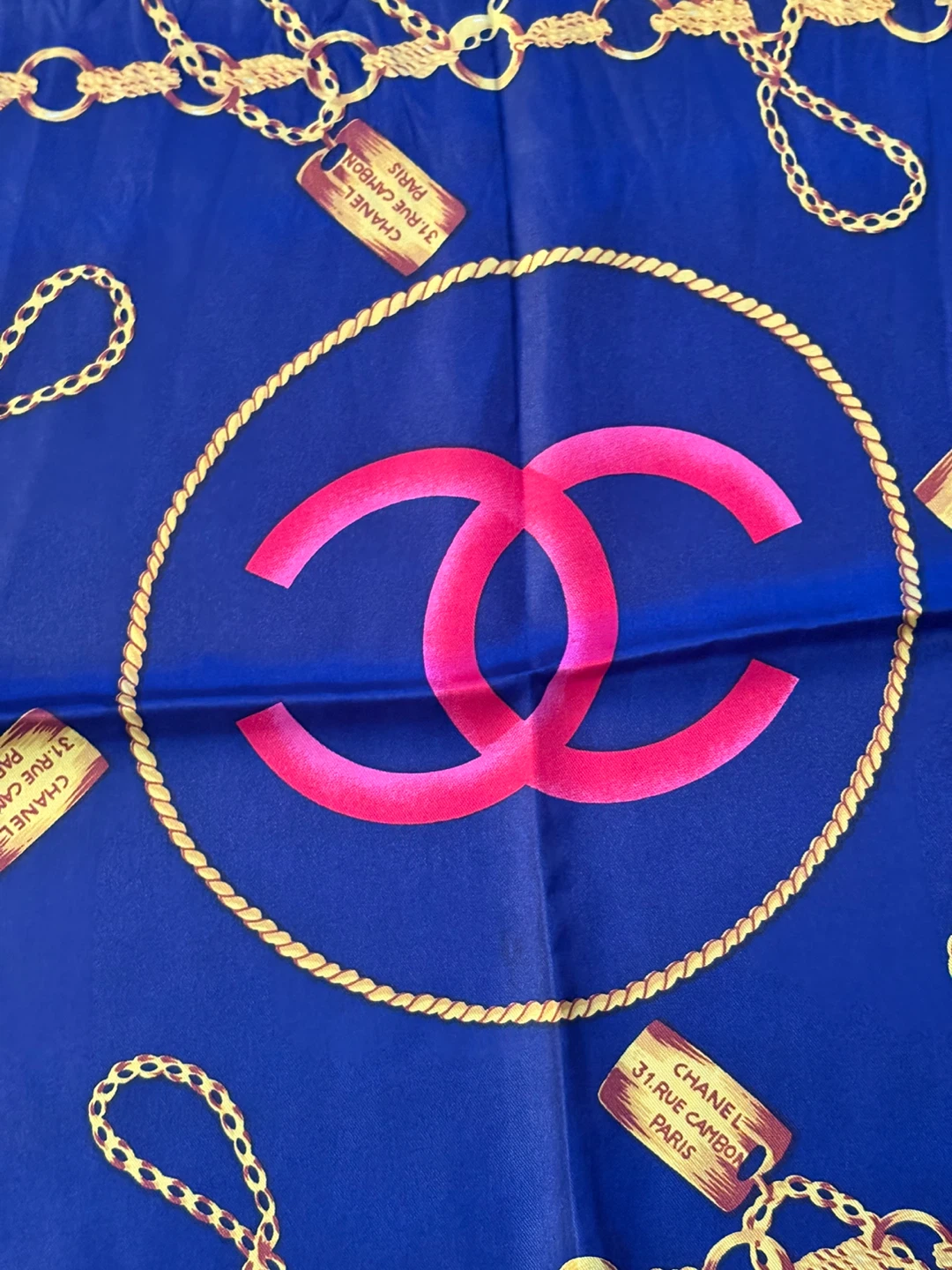 CHANEL Silk Scarf Blue Chain & Roses - photo 3