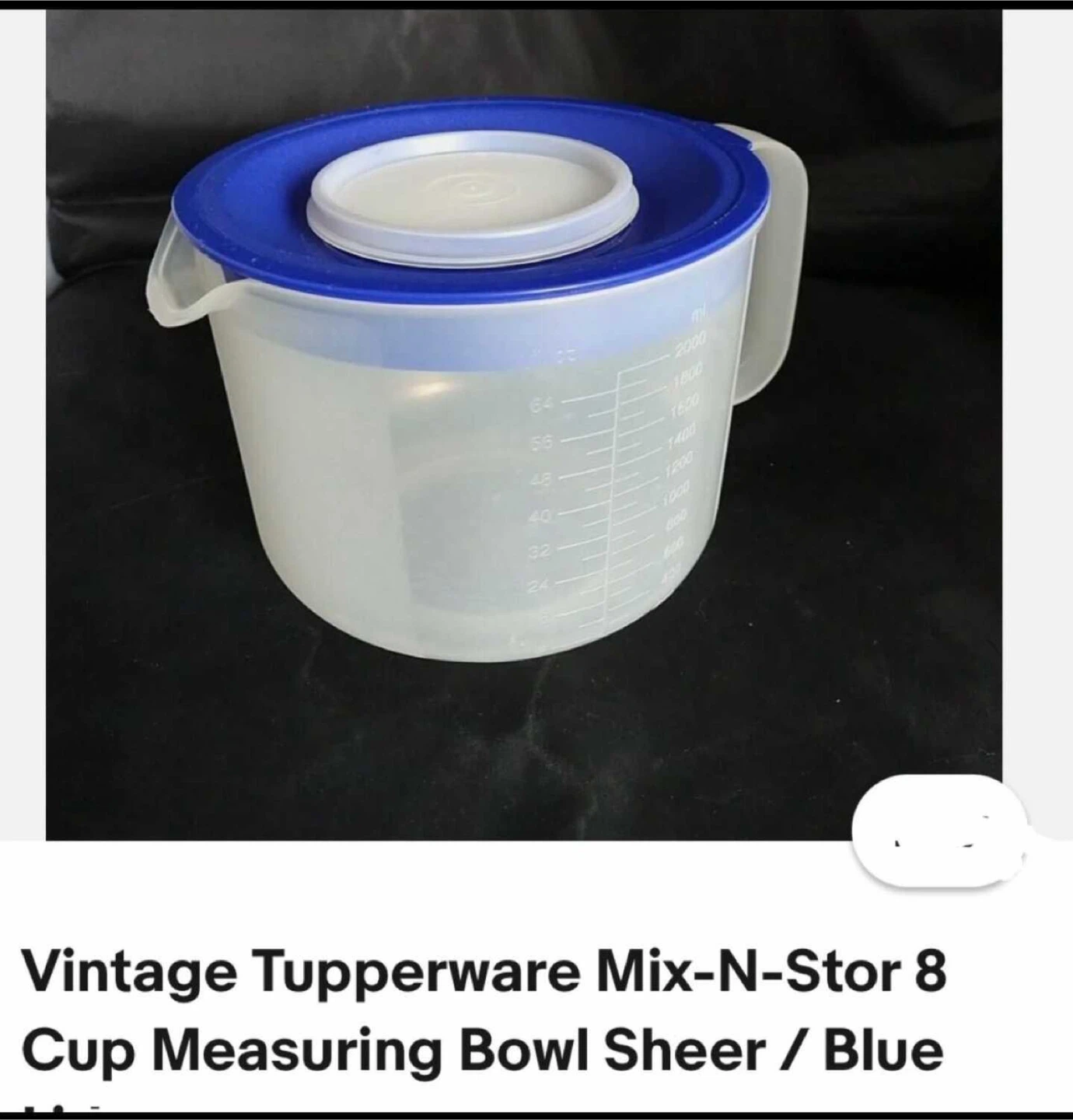 Vintage Tupperware Mix-N-Stor 8 Cup Measuring Bowl Sheer / Blue