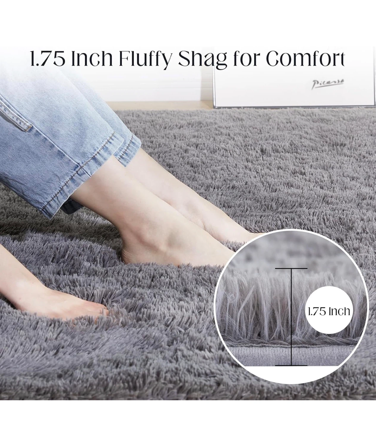 Plush Shag Rug - Solid Gray - 4' x 6' AR46 - photo 4