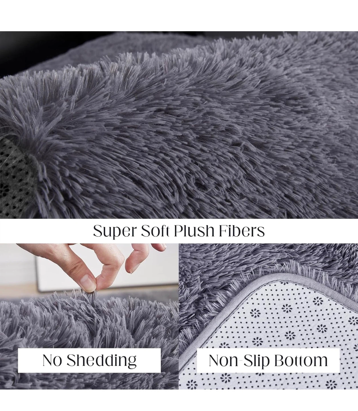 Plush Shag Rug - Solid Gray - 4' x 6' AR46 - photo 3