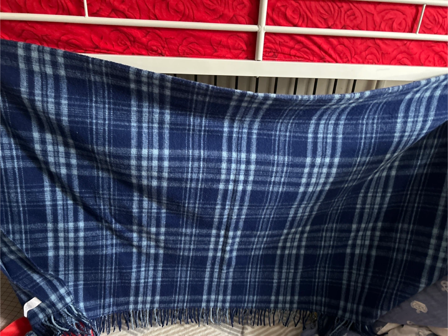 Blue Plaid Fleece Blanket with Fringe - photo 2