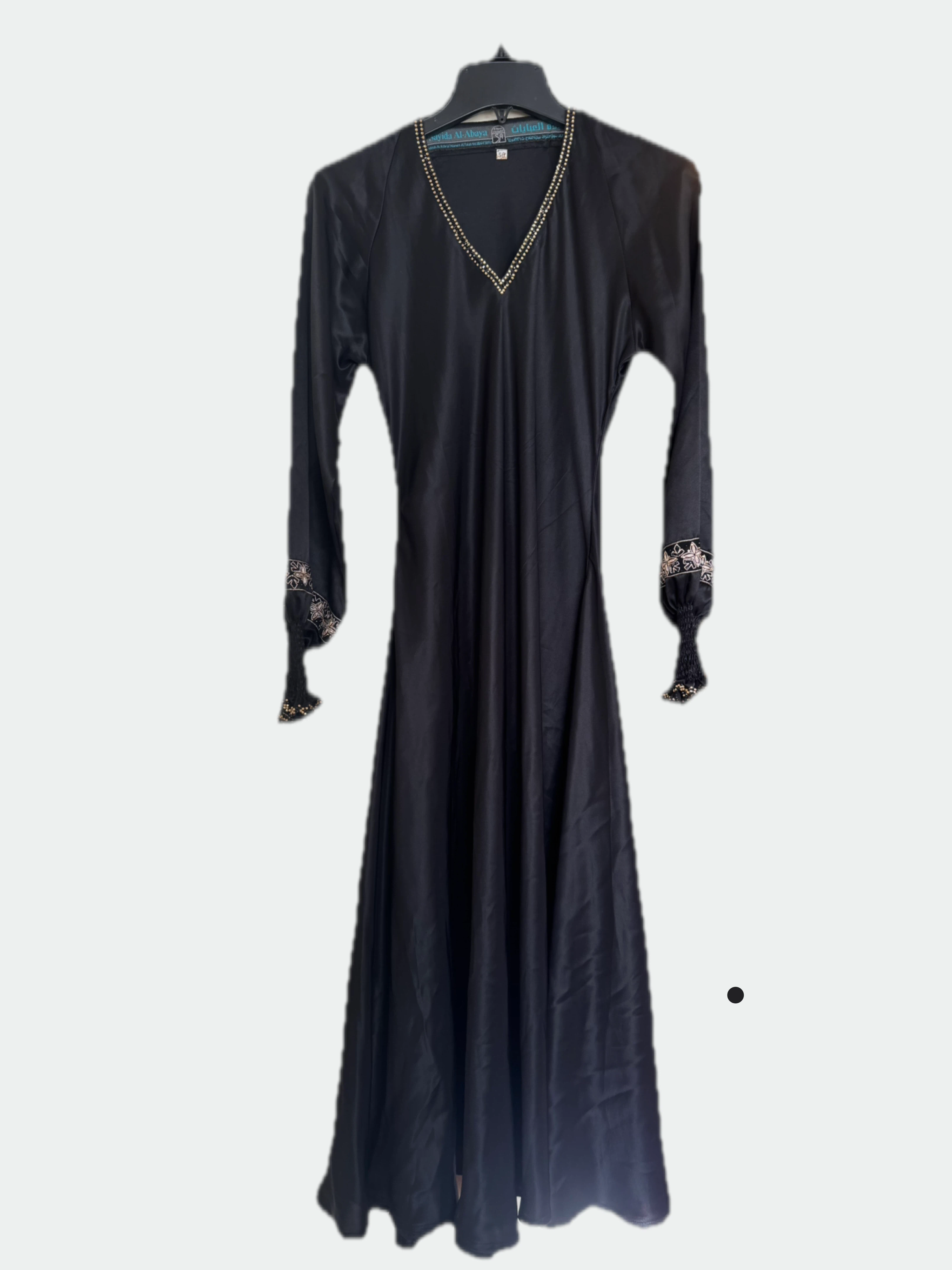 Black Abaya with Beaded Neckline and Cuffs