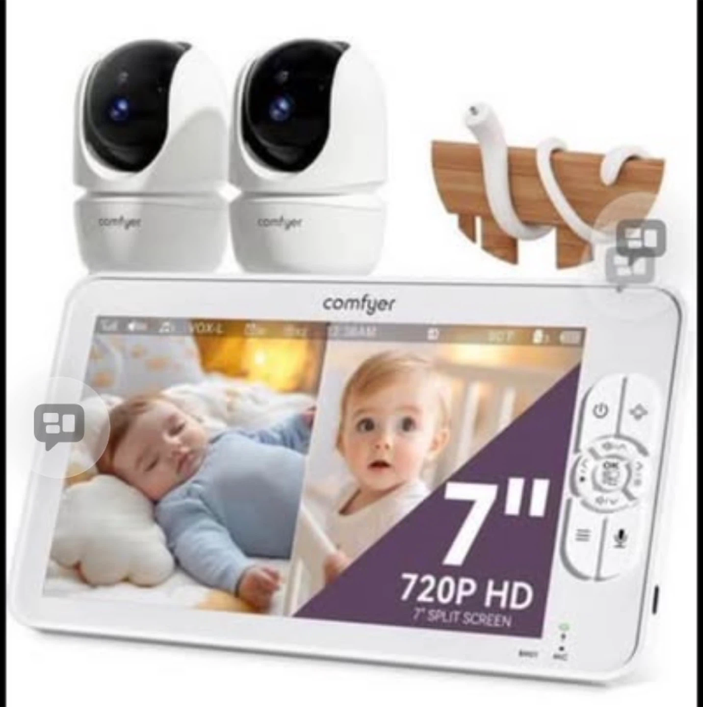 Comfyer 7" HD Split Screen Baby Monitor with 2 Cameras