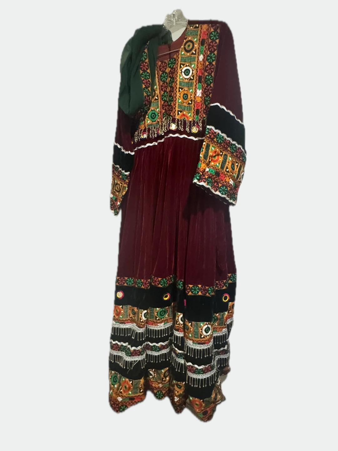 Embroidered Velvet Dress with Scarf - photo 2