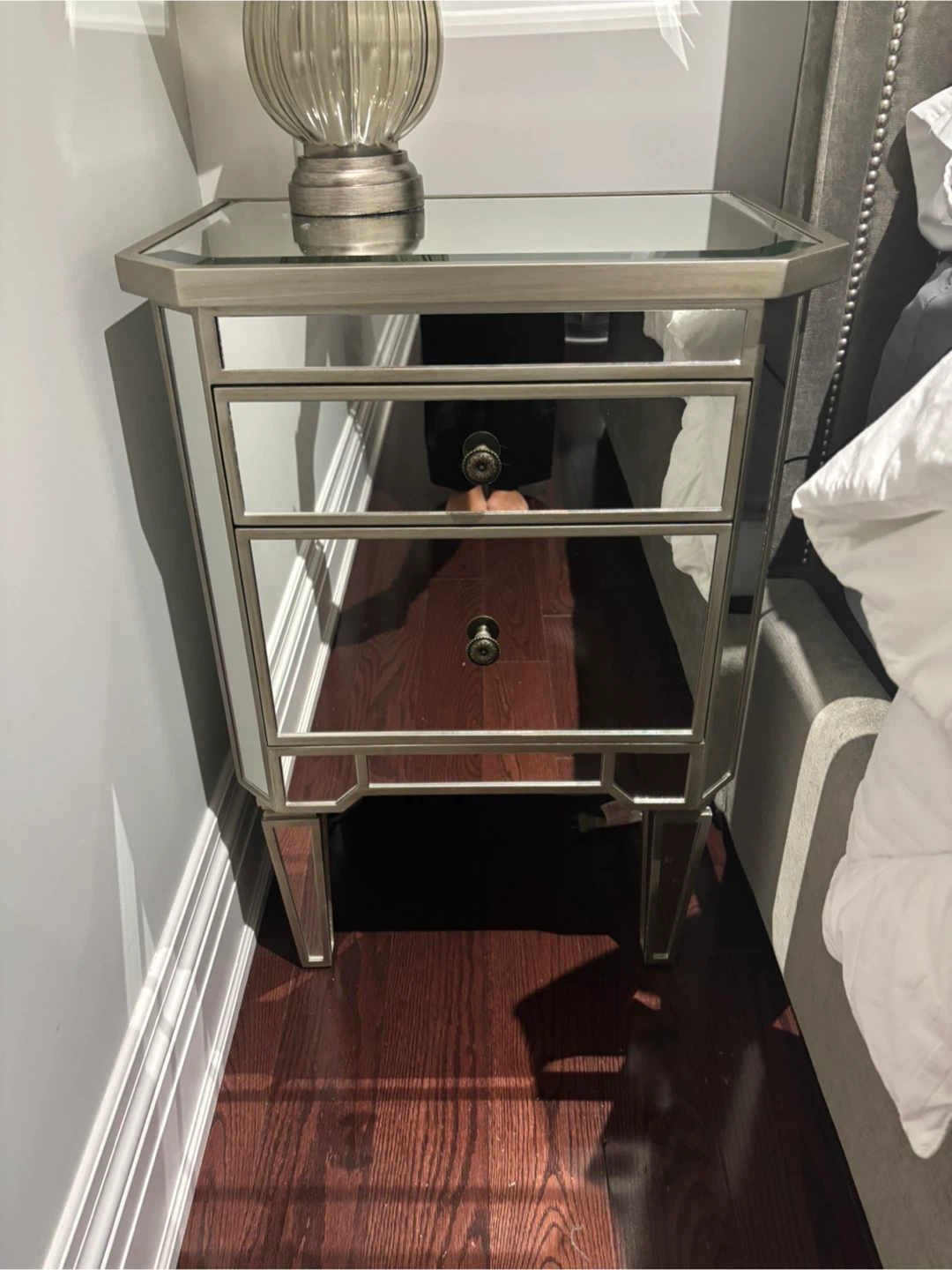 Mirrored Three-Drawer Nightstand