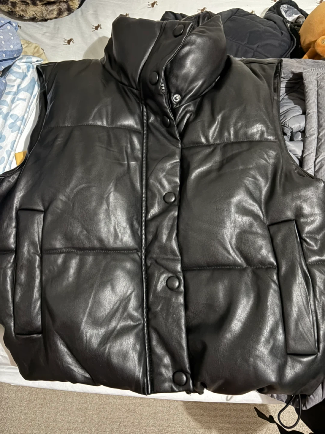 ZARA Black Faux Leather Puffer Vest Size M - photo 2