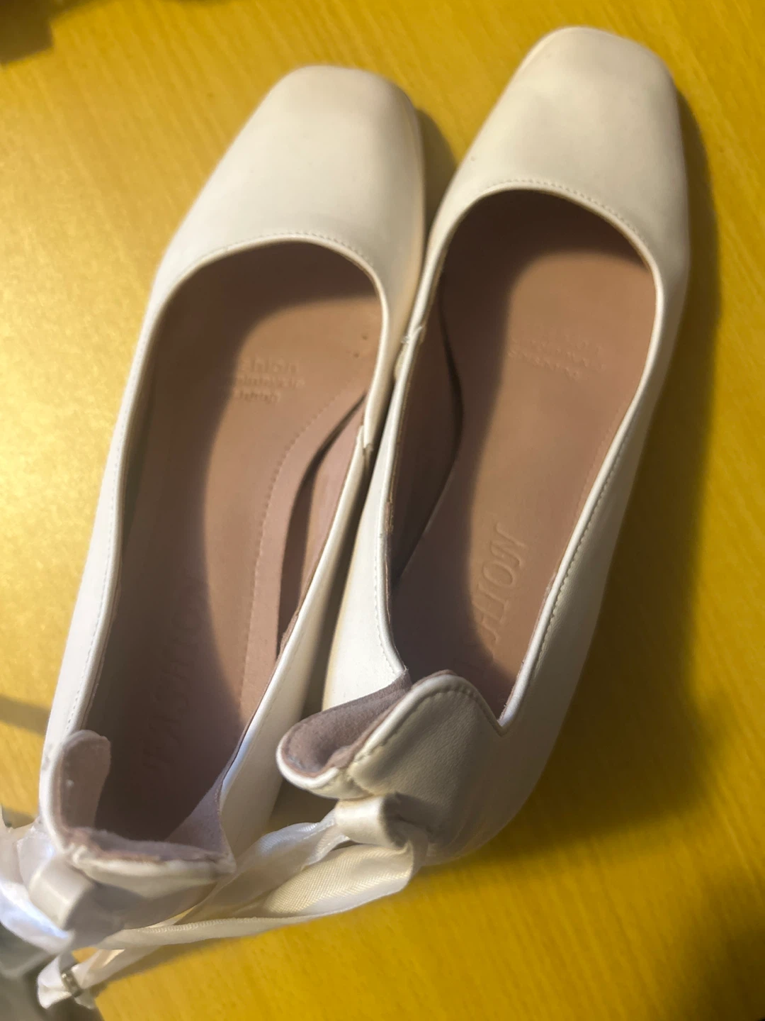 White Ballet Flats with Pearls and Ribbons Size 38