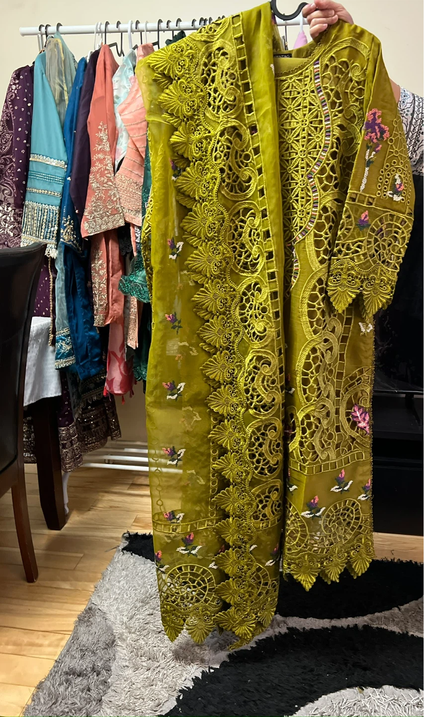 Maria B inspired Dhani color Embroidered 3 pcs Cutwork Suit