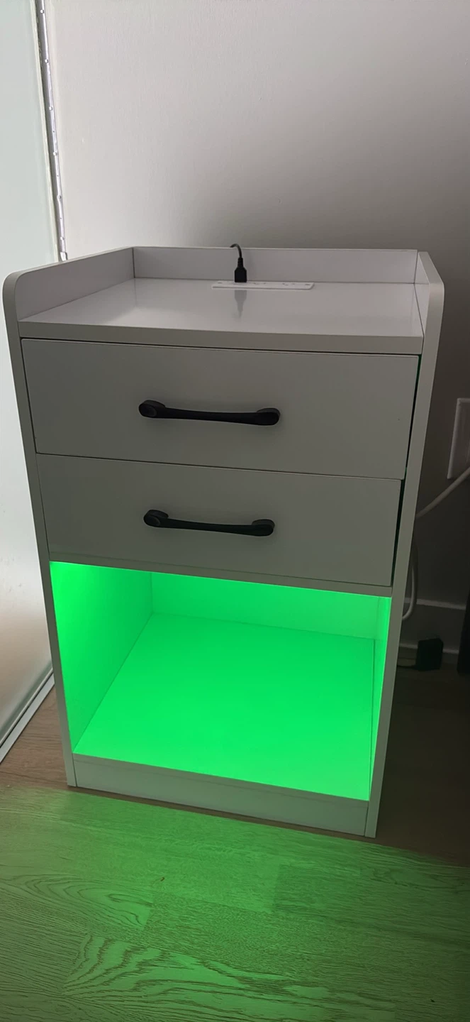 White Nightstand with LED Lights and Remote