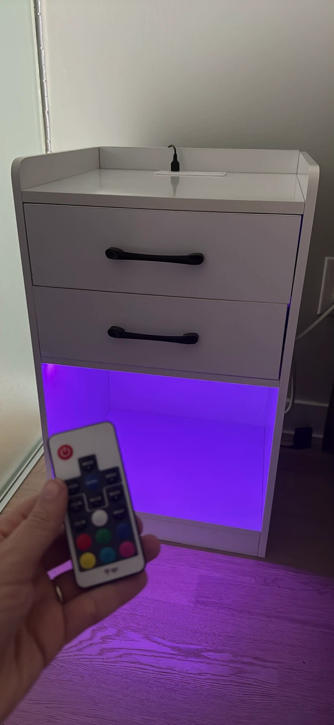 White Nightstand with LED Lights and Remote - photo 2