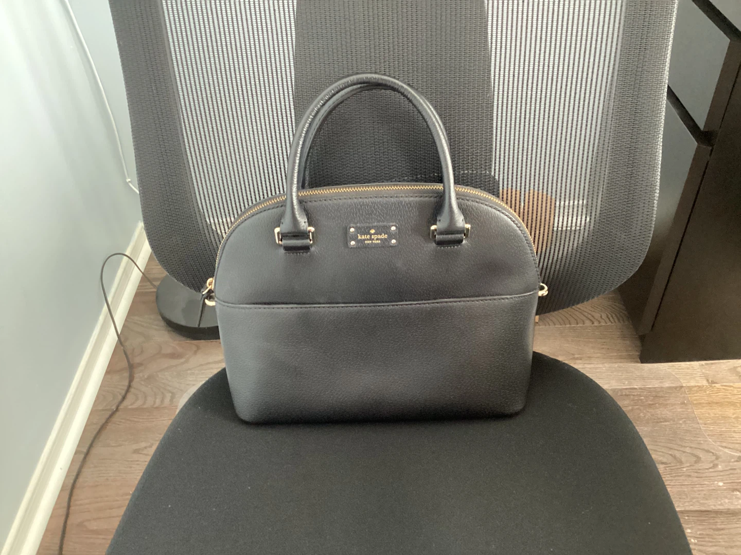 Kate Spade Black Leather Dome Satchel Handbag