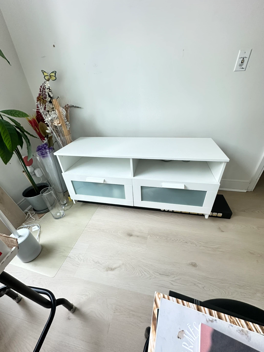 White TV Stand with 2 Drawers