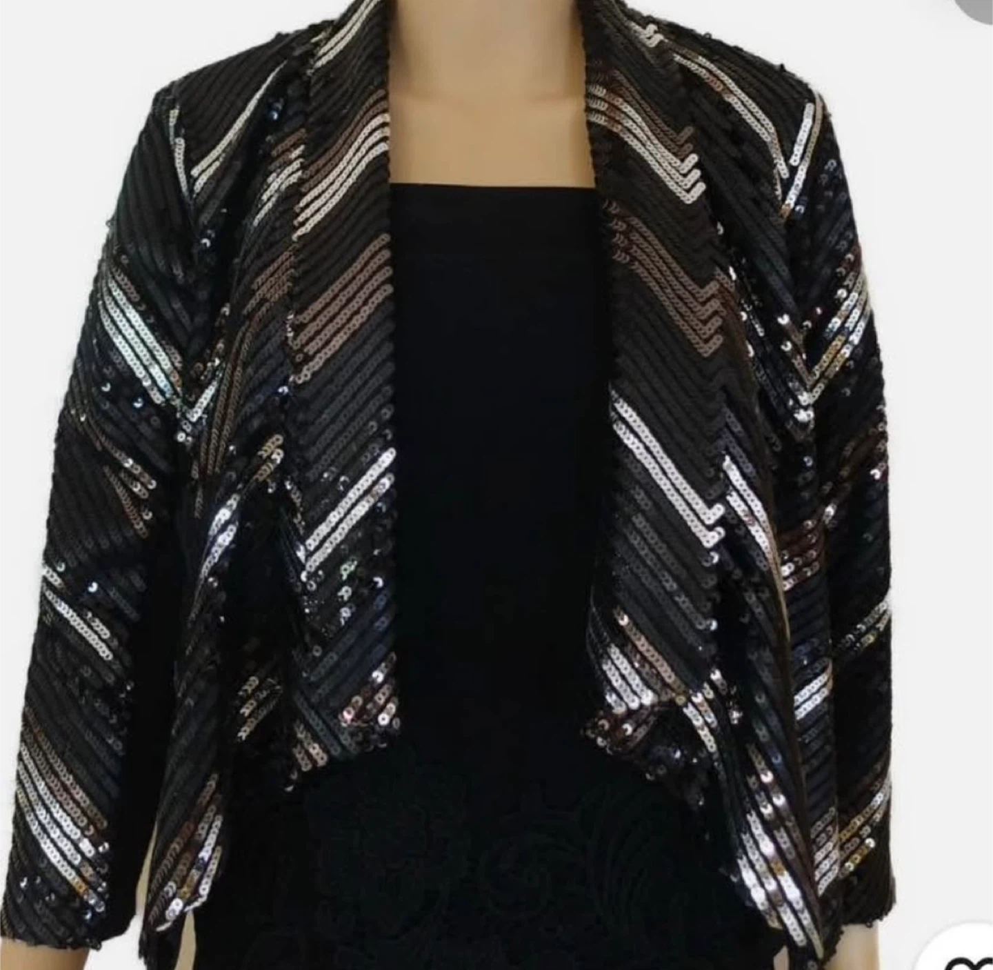 Guess Black Sequin Chevron Blazer Jacket XS - photo 5