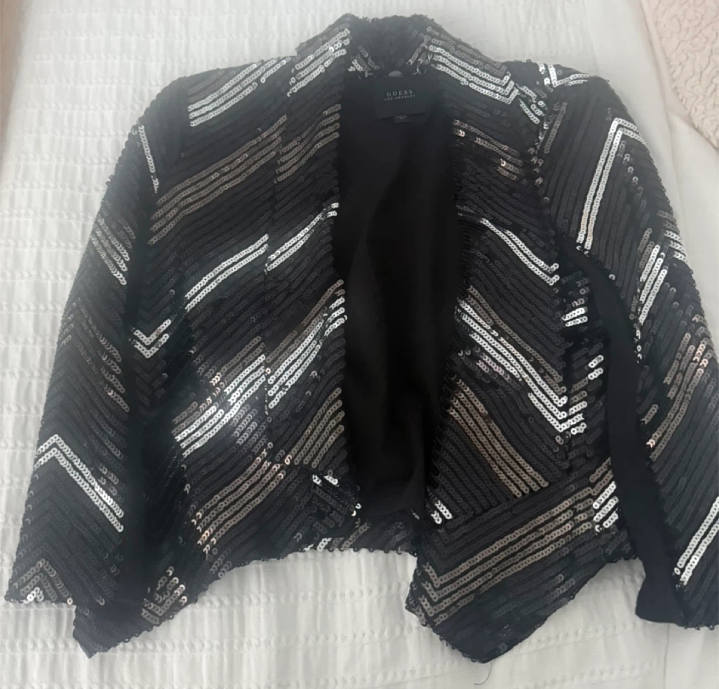 Guess Black Sequin Chevron Blazer Jacket XS