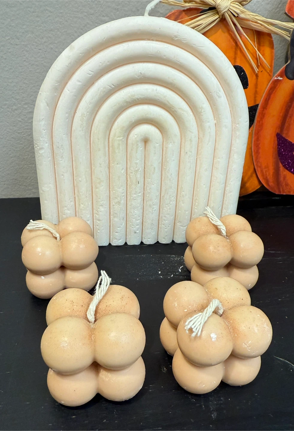 Set of 4 Peach Bubble Candles & 1 Arch Candle