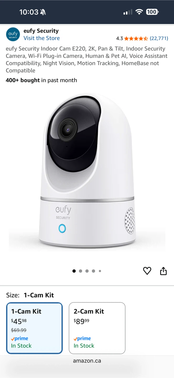 eufy Security Indoor Cam E220 2K Pan & Tilt