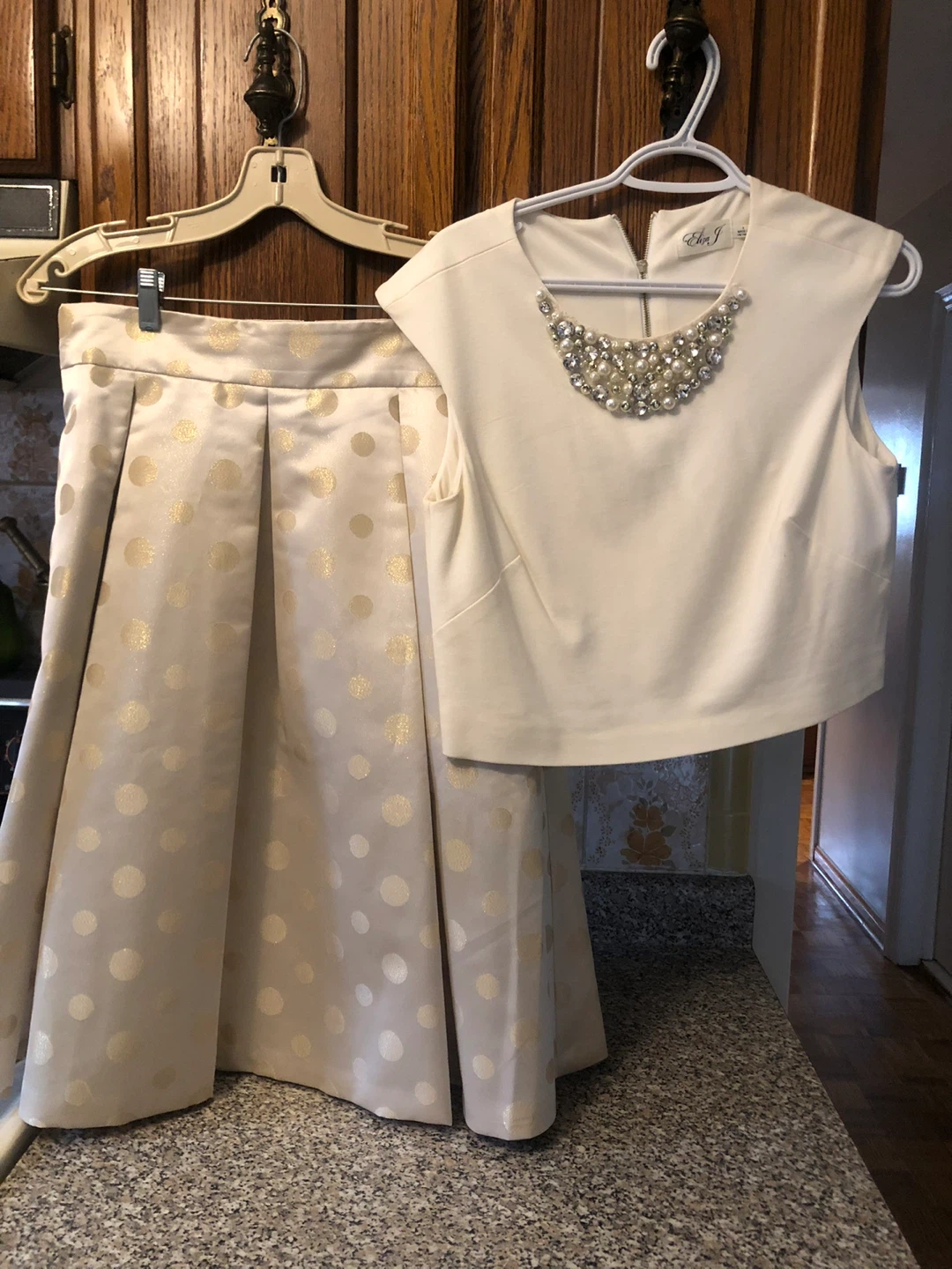 Embellished Top and Polka Dot Skirt Set 🥕