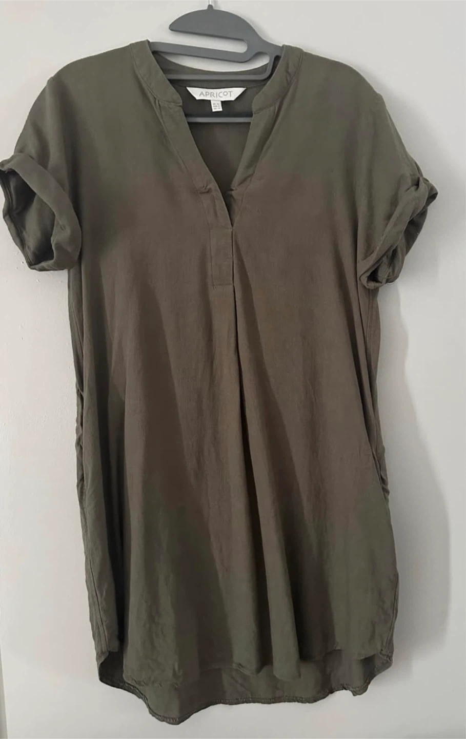 Apricot Olive Green V-Neck Tunic Dress