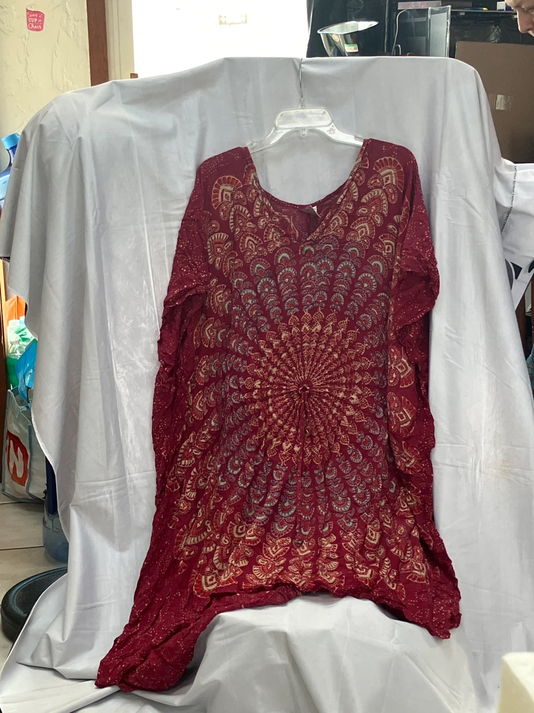Red Mandala Print Kaftan Cover-up