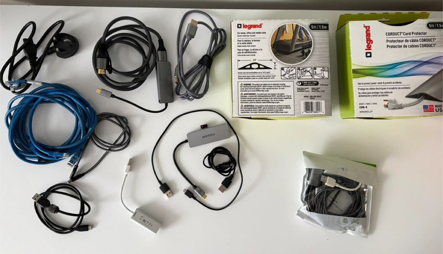 Assorted Computer Cables and Adapters + 2 new cord protector
