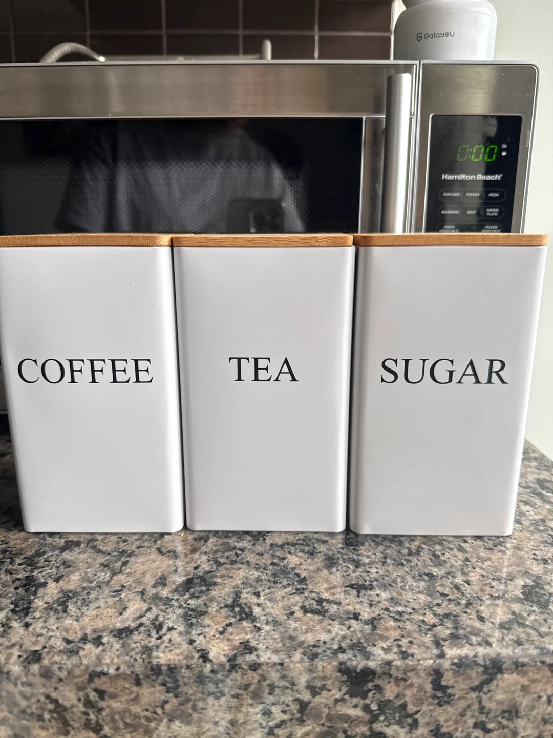 Set of 3 White Canisters (Coffee, Tea, Sugar) with Bamboo Lids - photo 2