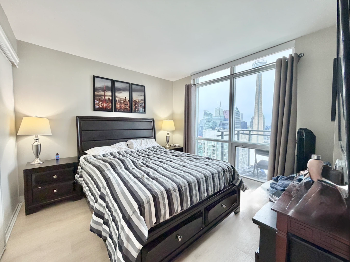 Dark Wood Queen Bed Frame with Storage Drawers