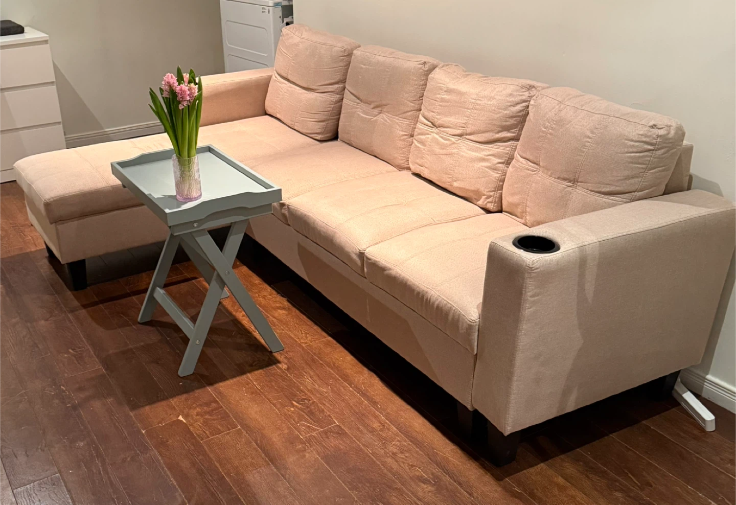 Beige L-Shaped 4-Seater Sectional – Right Side Lounge