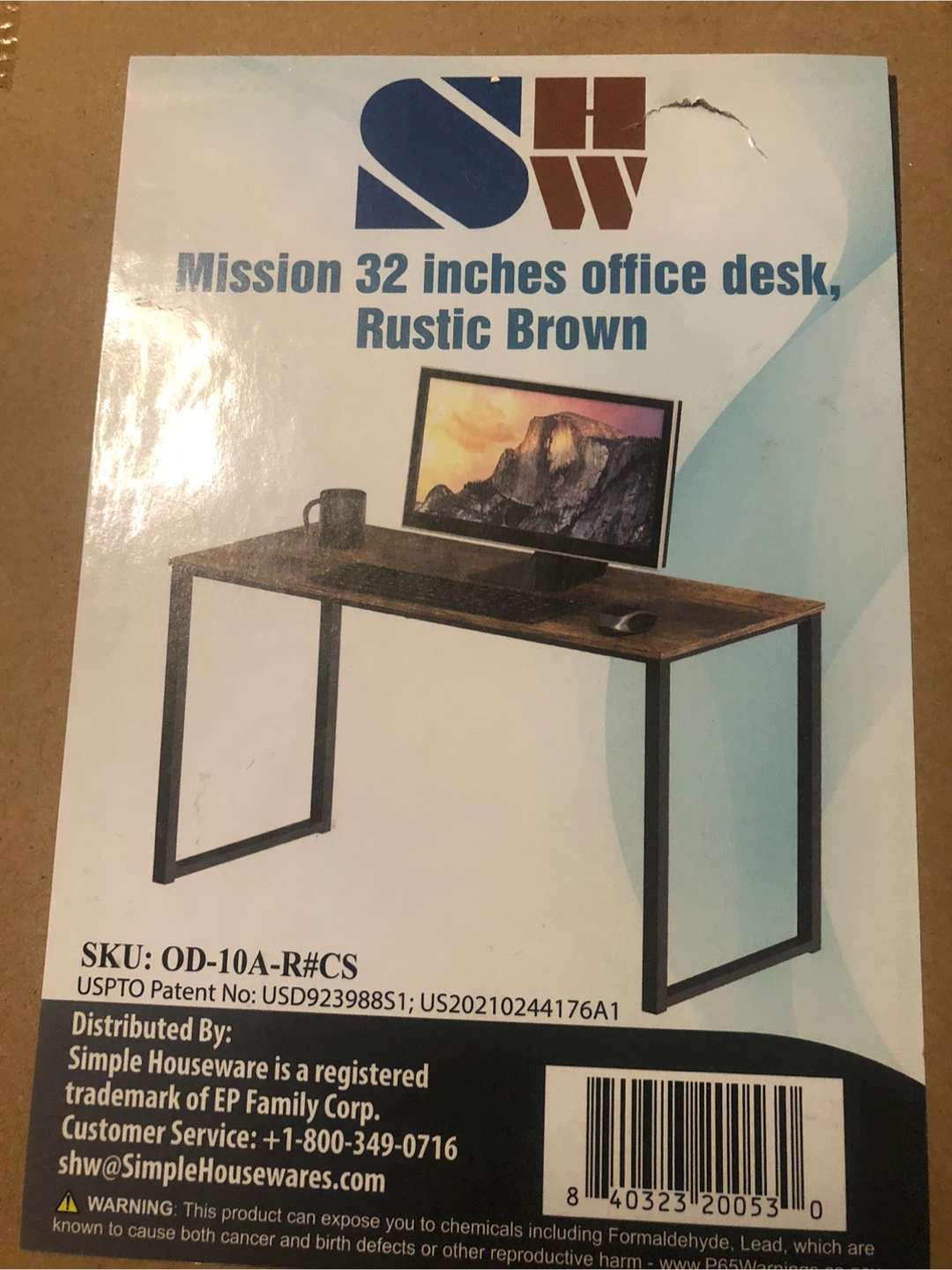 SHW Mission 32-Inch Office Desk - Rustic Brown - photo 2